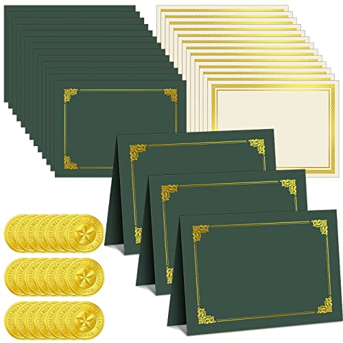 150 Pcs Certificate Kit Include 50 Certificates Holders 50 Certificate Paper 50 Embossed Seal Sticker Diploma Covers for Back to School Student Teacher Recognition Reward Award Supplies(Green)