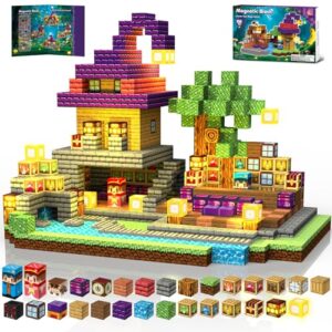 150pcs Magnetic Blocks - Magnetic School Castle Set with Light Up Blocks