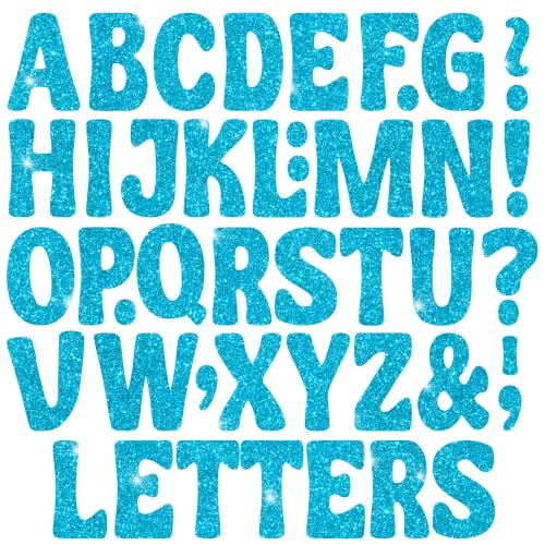 152 PCS Glitter Letter Stickers, 3 Inch Large Alphabet Stickers, Self-Adhesive Capital Letters for Bulletin Board,Poster Board,Classroom Decor,Birthday Party,Wedding,Mailbox DIY Crafts (Light Blue)