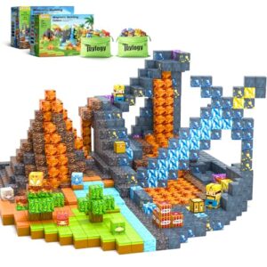 152PCS Magnetic Blocks-Build Mine Magnet World Dinosaur Set, Magnetic Tiles Building Blocks for Boys & Girls Age 3-5 4-8 5-7, Kids STEM Sensory Learning Outdoor Toys