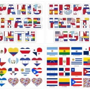 153 Pcs Hispanic Heritage Month Stickers, 9 Sheets Spanish-Speaking Countries Flag Stickers, Paper Classroom Reward Stickers for Spanish Class, Crafts, Party Decorations