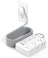 15Ft Extension Cord with Multiple Outlets, Surge Protector Power Strip with 10 Outlets & 4 USB Ports (2 USB C), 1050J Flat Plug Power Strip for Home Office College Dorm Room Essentials