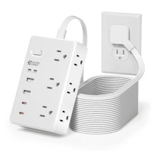 15Ft Long Extension Cord, PD20W, 6 outlets, 2A2C, Flat Plug Surge Protector