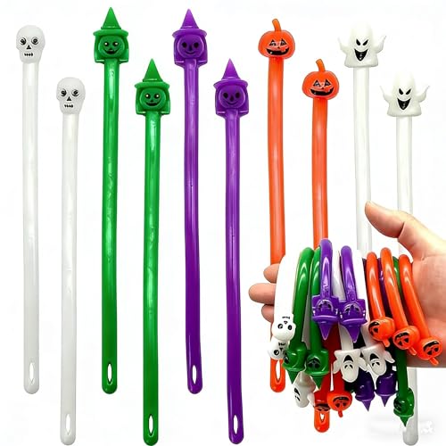 15PCS Halloween TPR Soft Rubber Wristbands, Pumpkin Ghost Skeleton, Witch Hat Theme, Universal Party Accessories for Kids and Adults, Stress-Relief Noodles, Halloween Prank Decorations, Random Colors