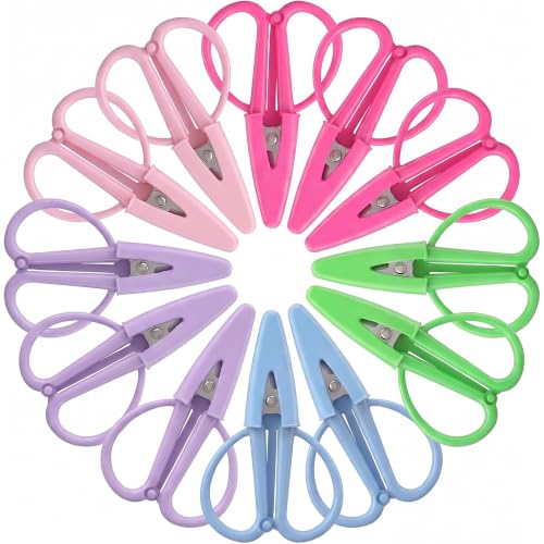 15 Pcs Mini Scissors Thread Tiny Colorful Travel Scissors 2.56 X 1.65 Inch Back to School Sewing Small Tool Embroidery Craft Clipper with Cover (Pink,Light Pink,Light Green,Blue,Purple)