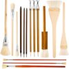 15 Pcs Wool Paint Brush Set, Sheep Hair Art Brushes for Watercolor and Oil Painting, Assorted Tips with Wooden Handle, Easy Clean Glazing Brushes for Pottery, Ceramic Craft and Detailing, 11.8 x 4.7