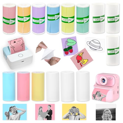 15 Rolls 2-in-1 Mini Printer Paper - 9 Sticky Rolls & 6 Plain Rolls Compatible with M02/T02 Printers(Remove Inner Paper Holder), Thermal Sticker Paper for Photos, Lists, Study Notes & Scrapbooking