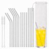 16-Piece Metal Straw Set, Stainless Steel Straws with 4 Long and 4 Short Straws, 4 Long and 4 Short Curved Straws, 2 Brushes and Bag, Dishwasher Safe
