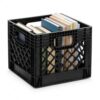 16-Quart Heavy-Duty Plastic Storage Crate with Handles,File Crate, Black