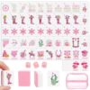 166 American Mahjong Tile Set, 1.2" Mini Travel Size Western Cowgirl Mahjong Tiles, 3D Pink Engraved Melamine Mah jong Tiles & PVC Storage Bag & Dice for Adults Family Game Night Mah Jongg Lover Gifts