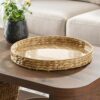 16 Inch Round Natural Water Hyacinth Woven Decorative Tray with Removable Clear Acrylic Insert, Multipurpose Table Accent Tray for Candles Small Decor Items Display