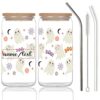 16oz Custom Halloween Glass Tumbler with Lid Straws Cleaning Brush for Party Gifts Office Adults