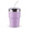 16oz Iced Coffee Cup With Lids, Water Bottle With Straw, Double Layer Vacuum Stainless Steel Insulated Tumbler, Stackable, Cup holder compatibility,Reusable Travel Mug, Purple