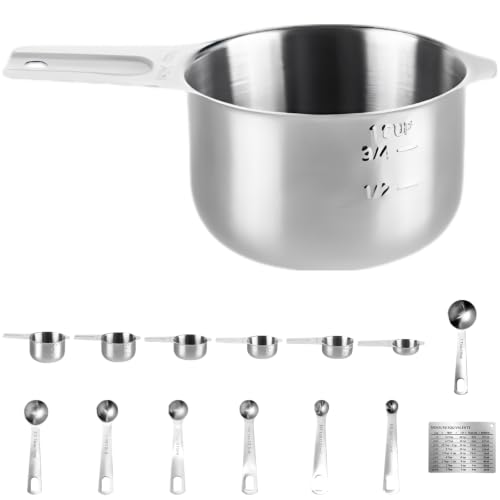 16 Pcs Measuring Cups and Spoons Set, 304 Stainless Steel Measuring Cups for Baking, Metal-Adhering Conversion Chart and Dual Scale, Kitchen Gadgets for Accurate Cooking Ingredients