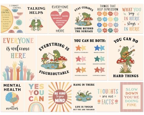 16 PCS Mental Health Awareness Posters Frog Inspirational Positive Therapy Classroom Decor Calming Corner Quotes Poster Motivational Growth Mindset Wall Art for Home School Counseling Door Supplies
