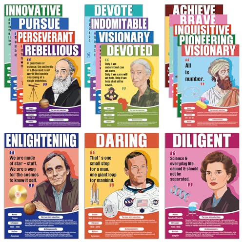 16Pcs Science Posters for Classroom Famous Scientists Bulletin Board Posters Educational Inspirational Quote Classroom Decorations for Middle High School Library Homeschool Activity 11 x 15.7 In