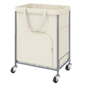 170L Large Laundry Basket with Wheels, Rolling Laundry Hamper Easy Access Clothing Minimizes Bending, Laundry Cart with 4 Silent Casters & Removable Bag for Bedroom, Bathroom, Laundry Room, Beige