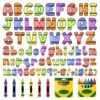 170 Pcs Back to School Crayon Bulletin Board Decoration Letters Numbers Alphabet Cutouts Colorful Crayon Bulletin Board Letters for Home School Classroom Party Favor