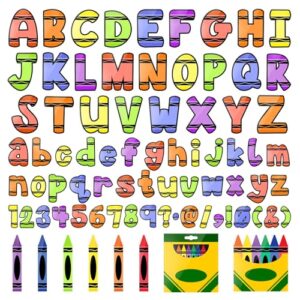 170 Pcs Back to School Crayon Bulletin Board Decoration Letters Numbers Alphabet Cutouts Colorful Crayon Bulletin Board Letters for Home School Classroom Party Favor