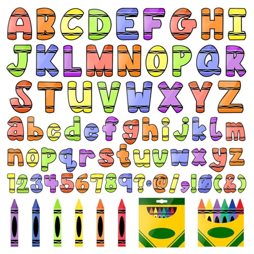 170 Pcs Back to School Crayon Bulletin Board Decoration Letters Numbers Alphabet Cutouts Colorful Crayon Bulletin Board Letters for Home School Classroom Party Favor
