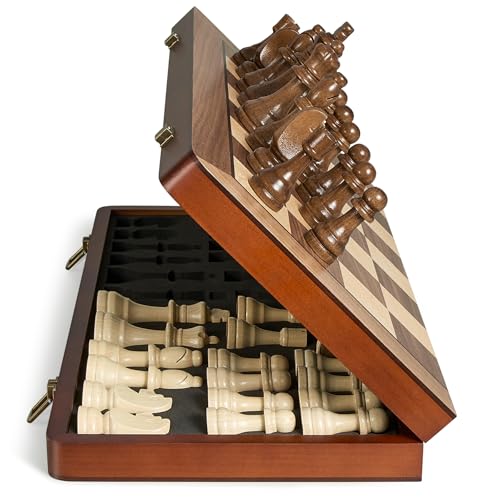 17" Magnetic Wooden Chess Set for Adults Kids, Chess Board Games with Magnetic Pieces & Extra Queens, Folding Portable Travel Large Unique Chess Sets for Tournament Professional Beginner