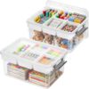17QT 2 Pack Clear Craft Organizers and Storage with Removable Tray, Made in USA, BPA-Free, Art Supply Organizer, Craft Storage Bins with Lids for Markers, Beads, Playdoh, Tools, Coloring Books