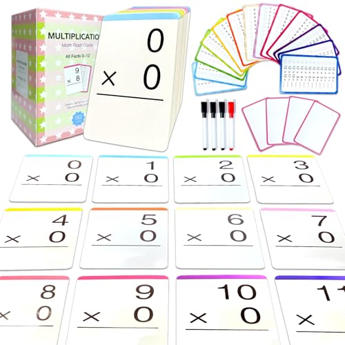 182 Multiplication Flash Cards for Kids Ages 8-12 - Multiplication Table | Math Flash Cards 0-12 All Facts (Answer on Back) | Includes 4 Dry Erase Markers, Workbook & Game | Classroom or Homeschool