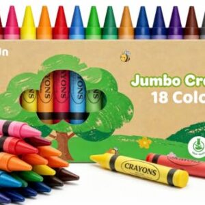 18 Colors Jumbo Crayons for Toddlers 1-3 2-4, Non-Toxic Washable Easy to Grip, School Art Supplies for Kids Ages 4-8, Classroom Must Haves, Ideal Coloring Set Birthday Easter Gifts for Boys Girls