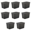 18 Gallon Durable Plastic Storage Tote with Snap-On Lid, Gray, 8 Pack