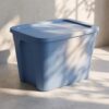 18 Gallon Storage Bins with Lids, Blue Plastic Tote, Stackable Box