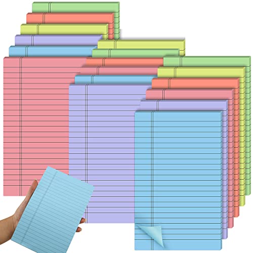 18 Pcs Large Lined Sticky Notes 5 x 8 Inch 6 Colors Self Sticky Pads Colorful Big Square Pastel Color Notes with Lines for Office Home Meeting