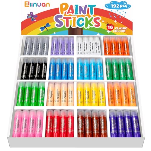 192 Pcs Ellinjan Tempera Paint Sticks For Kids, 16 Classic Colors, Washable & Quick-Drying Twistable Solid Paint, Bulk Art Supplies for Drawing & Painting, Back to School Art Supplies for Kids Classroom