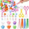 198 Pcs Sensory Bin Filler Fine Motor Toys Include 120 Pom Poms 60 Resin Rabbit Chicken 4 Tweezers 2 Scissors Clips 12 Sorting Cups for Sorting Counting