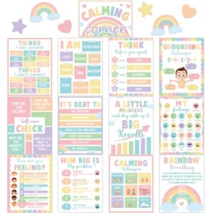 19 PCS Pastel Calming Corner Classroom Posters Calm Down Corner Emotion Posters Feeling Management Educational Mental Health Poster Back to School Wall Art Decor for School Office Teacher Supplies