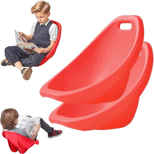 1 Pack Chairs Blue, Portable Floor Seating for Classroom, Flexible Seating for Classroom Elementary, Plastic Wobble Reading Chair with Back rt, Fun Sensory Egg Chair with Handle (Red 2 PCS)