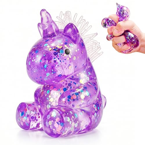 1Pcs Unicorn Stress Relief Toys Stress Balls for Adult Cute Animal Squeeze Sensory Toys Squeeze Sugar Ball Unicorn Squishy Toys for Kids Christmas Stocking Stuffer Gift ADHD Autism Anxiety(Purple)