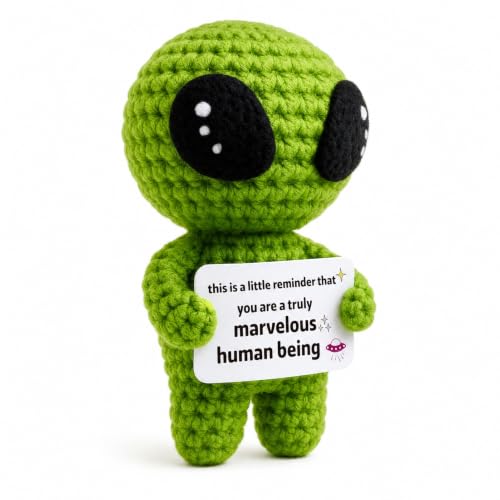 1 Piece Alien Positive Crochet Plush Gift – Emotional Support Stuffed Animal , Handmade PP Cotton Amigurumi for Birthday Gifts for Men, Women, Mom, Dad, Anniversary & Birthday Decorations(Green)