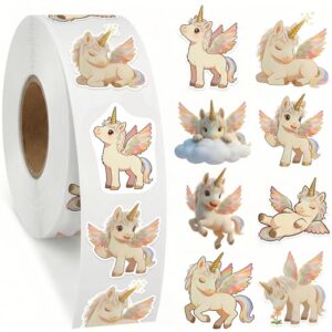 1 Roll 1.5in Cute Unicorn Stickers Decal Reward Cute Office Supplies Incentives Animals Sticker Christmas Party Favor, 500 Pcs Each Roll