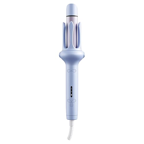 2-in-1 Automatic Curling Iron, 1 1/4 Inch Beep Sound and Tactile Paint Hair Curler, Anti-Tangling, 3 Temp Settings, 60 Min Auto Shut-Off, LCD Display, for All Hair Types, Sky Blue