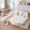 2-in-1 Convertible Curved Sofa Bed, Black Teddy Fleece Fold Out Floor Couch, 30D High Resilience Foam Modular Sleeper Sofa, No Assembly Floor Sofa for Living Room Bedroom Apartment Hotel Office