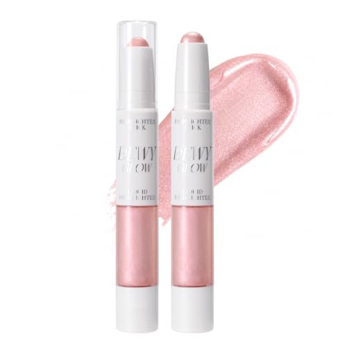 2-in-1 Liquid Highlight Stick - Versatile Highlighter & Eyeshadow Duo with Built-in Brush - Waterproof, Long-Lasting, Natural Dewy Finish - Perfect for Beginners, #04 DUSTY ROSE SHIMMER