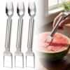 2-in-1 Watermelon Slicer, Stainless Steel Fruit Cutter and Fork Tool with Dual Head Design, Kitchen Gadget for Cutting Fruit Cubes, BBQ, Camping, Parties, 3pcs