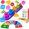 2-in-1 Wooden Shape Sorter & 58 Flash Cards Montessori Toy for Toddlers