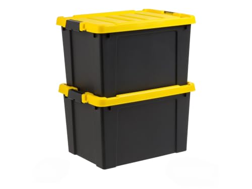2-Pack 19-Gallon Opaque Plastic Storage Bins with Lids and Wheels, Heavy Duty Stackable Utility Totes for Garage, Basement, Workshop – Drip Resistant, Secure Latches, Side Grip Handles