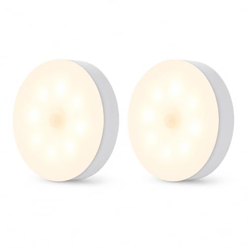 2-Pack Motion Sensor Night Light Plug In USB Rechargeable, Stepless Dimmable, Warm White to Cool White, 120° Wide Angle Detection for Hallway, Bedroom, Bathroom, LED (2, Switch or Motion Sensor)