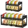 2-Tier Expandable Can Food Organizer for Pantry Shelf, Can Storage Rack for Kitchen Cabinet Organization, Soup Can Organizer with 2-Hooks, Heavy-duty Canned Goods Storage for Soda Drink Goods,1 Pack