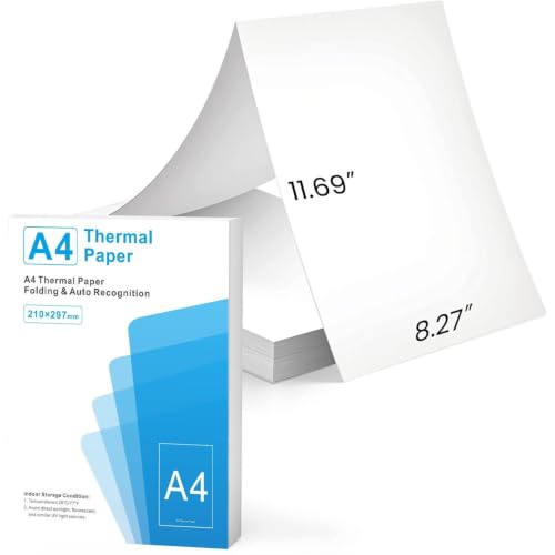 200-Pack A4 Thermal Paper for Portable Thermal Printer, 210 x 297mm Inkless Printing Paper, BPA Free Printer Paper Sheets, No Ink Needed, Compatible with A4 Thermal Printers for Home Office School Use