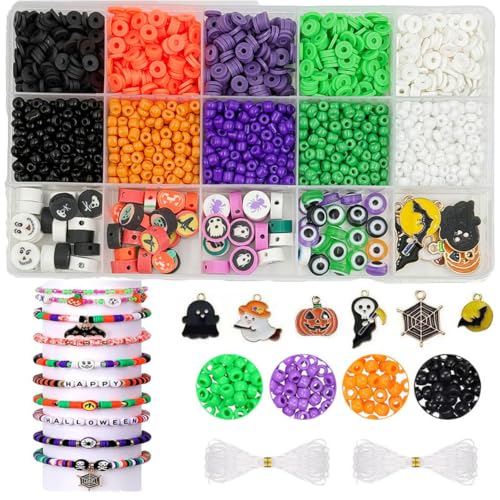 2000Pcs DIY Halloween Plastic Beads Bracelet Making Kit for Bracelet Makings Sets Halloweens Decorations Bracelets Makings Kits Skull Bead Kits Accessories for Arts Crafts Gifts