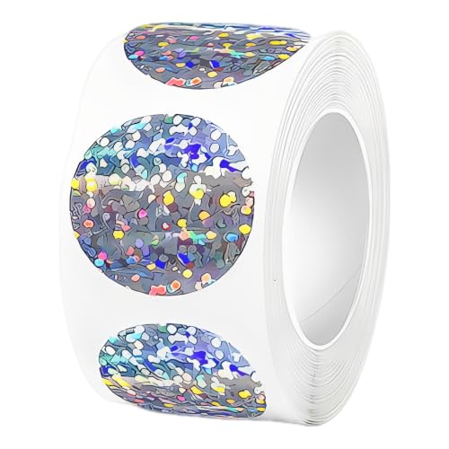 2000 Pcs Scratch Off Sticker, 1 Inch Scratch Off Circle Stickers with Holographic Rainbow Design, Round Glitter Stickers for DIY Cards, Business Rewards, Games, and Party Favors