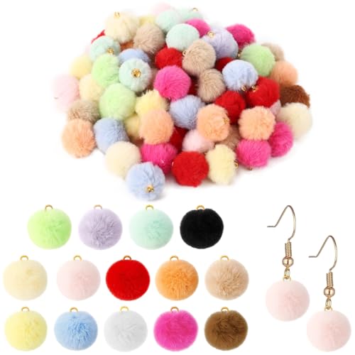 200 PCS Fluffy Pom Pom Charms with Metal Loops, Mixed Color Soft Pom Pom Balls, DIY for Earrings, Bracelets, Necklaces, Keychains, Bag Charms, Tassel Accessories, Craft Projects, Mixed Tones